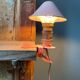 Mushroom lamp with pliers, pink vintage e-reader