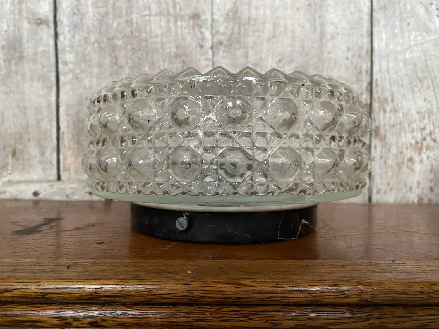 Antique Ceiling Light Sconce Molded Glass + Metal Support 70s Vintage #B792