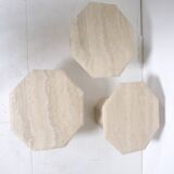 Set of 3 octagonal travertine side tables, 1970s,