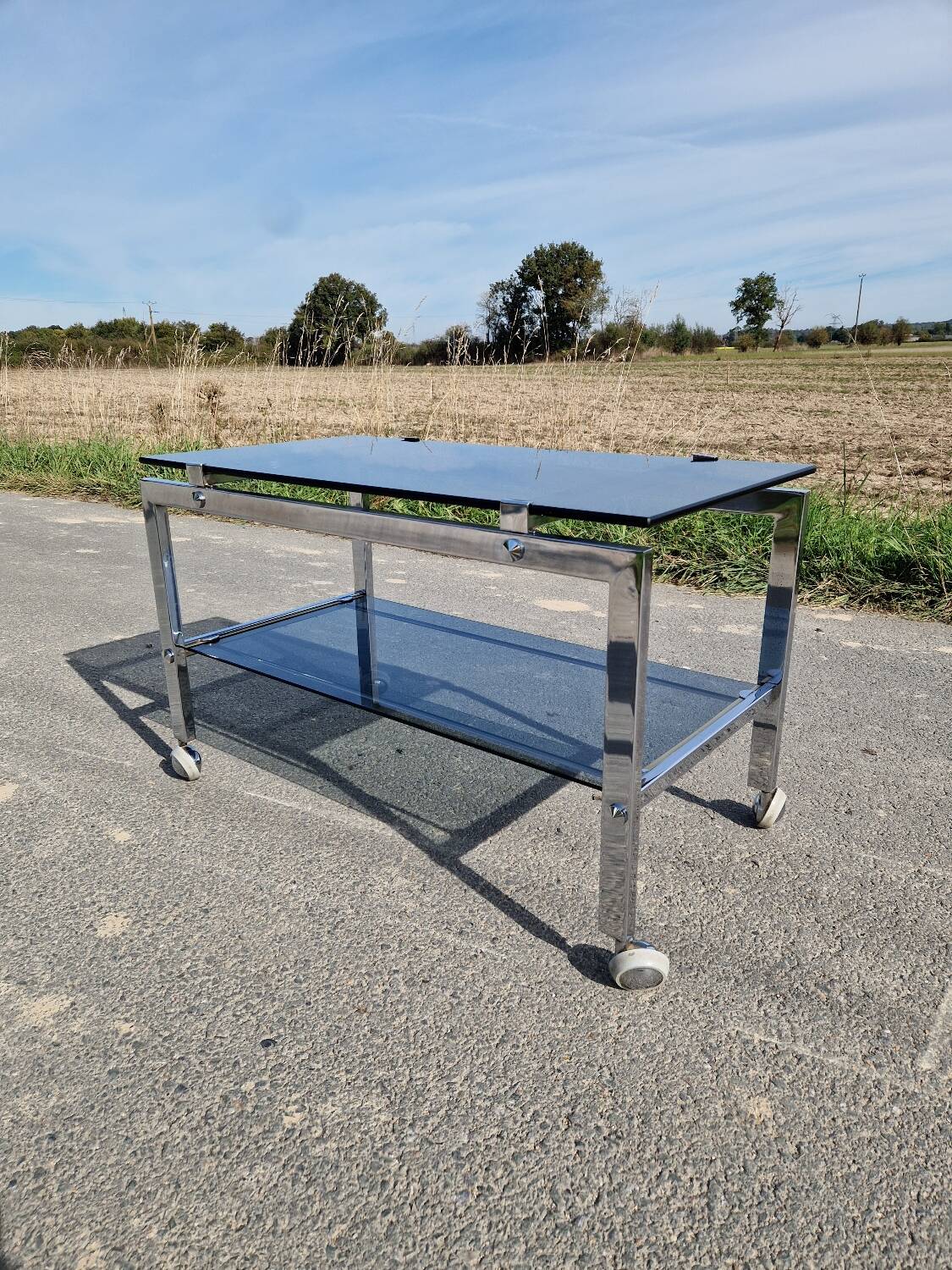 1970s chrome and smoked glass coffee table