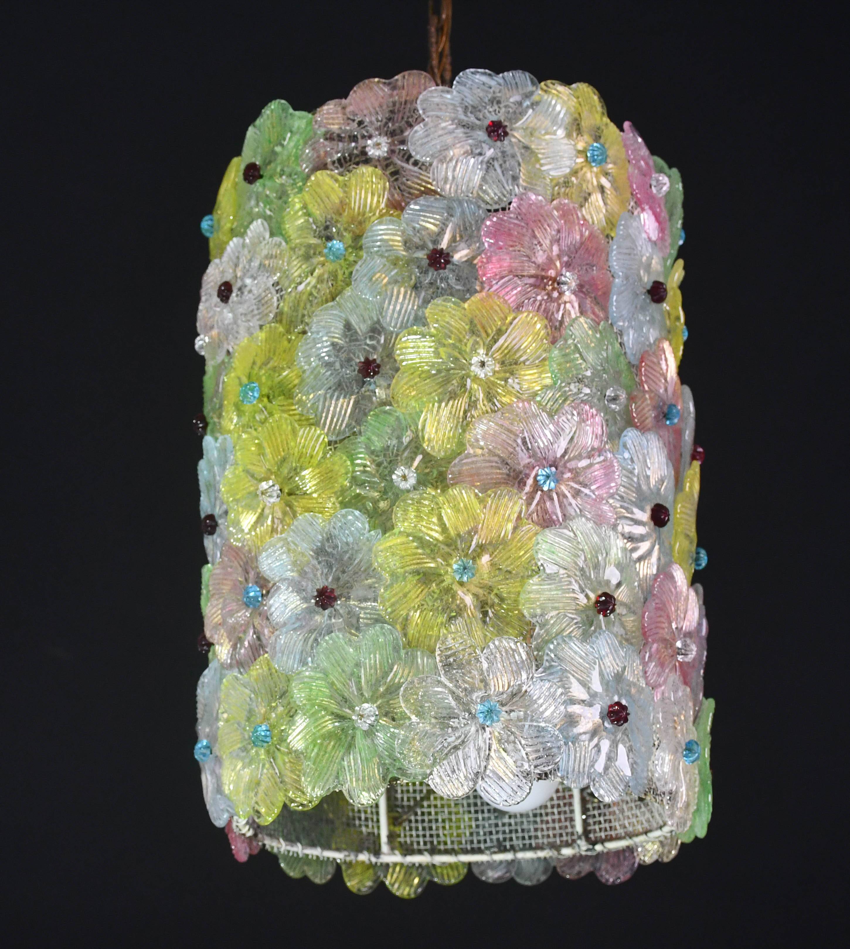 Amazing Vintage Multicolor Murano Glass Flower Chandelier by Seguso