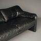 Two seater Maralunga Sofa in Black Leather for Cassina. 1970s