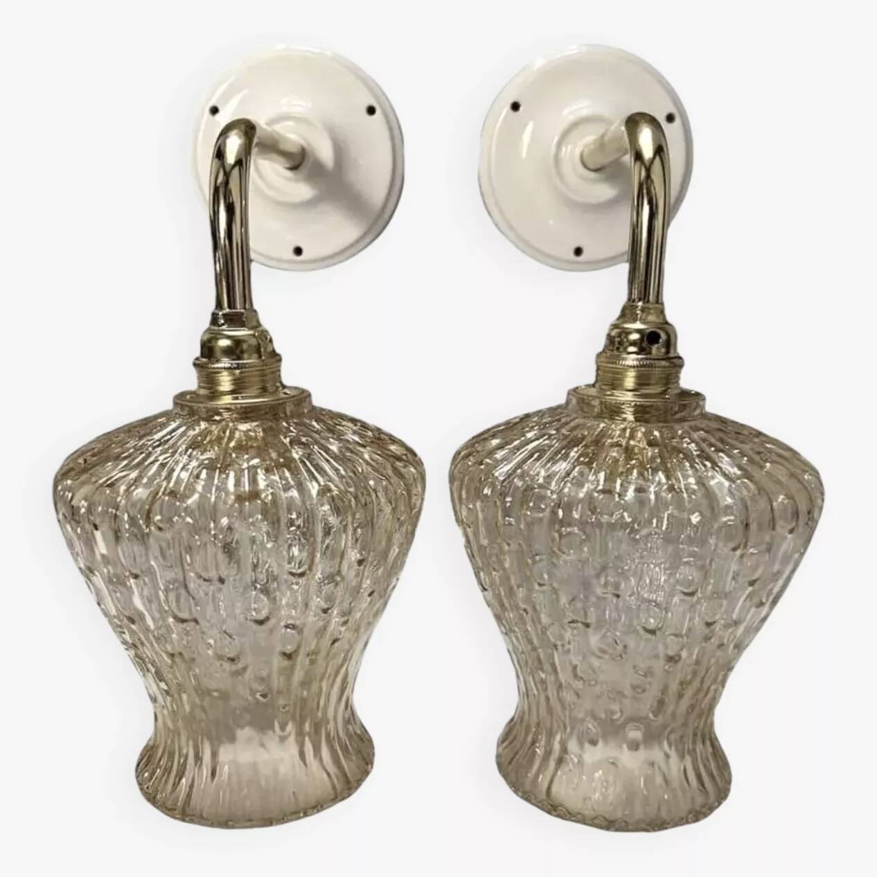 Pair of ceramic and glass wall lights