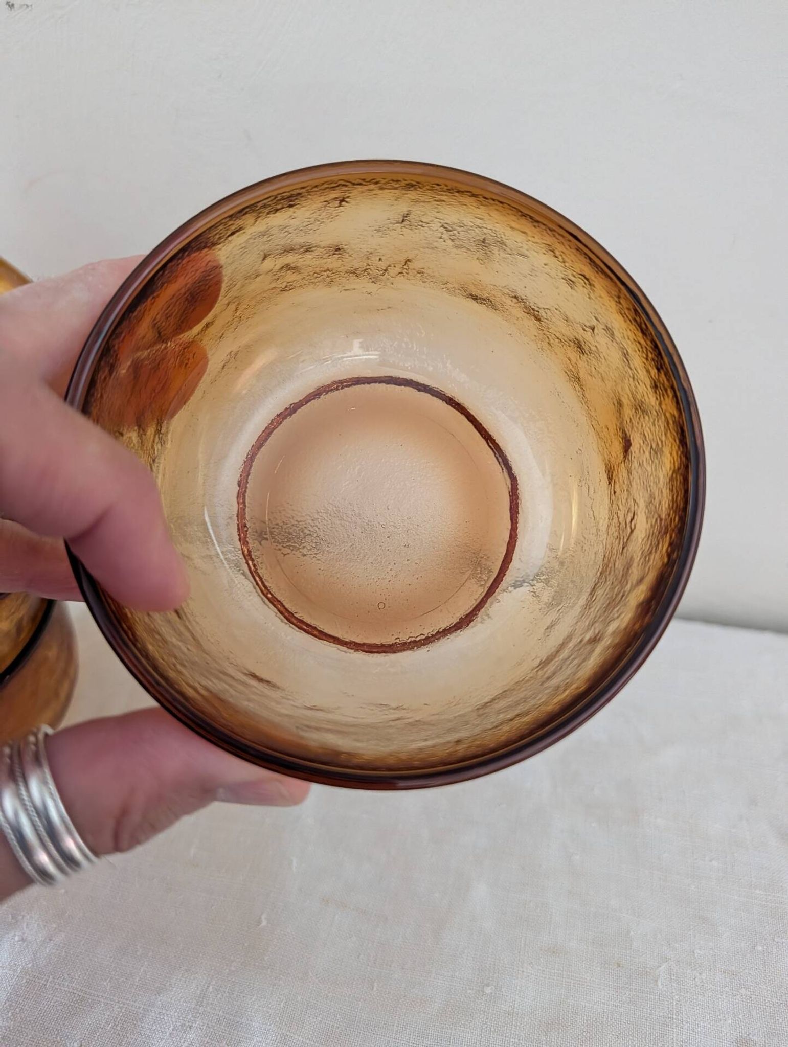 5 textured amber glass bowls – France, 1970s
