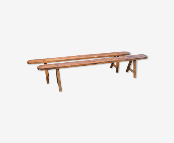 Paire de bancs de ferme en chêne