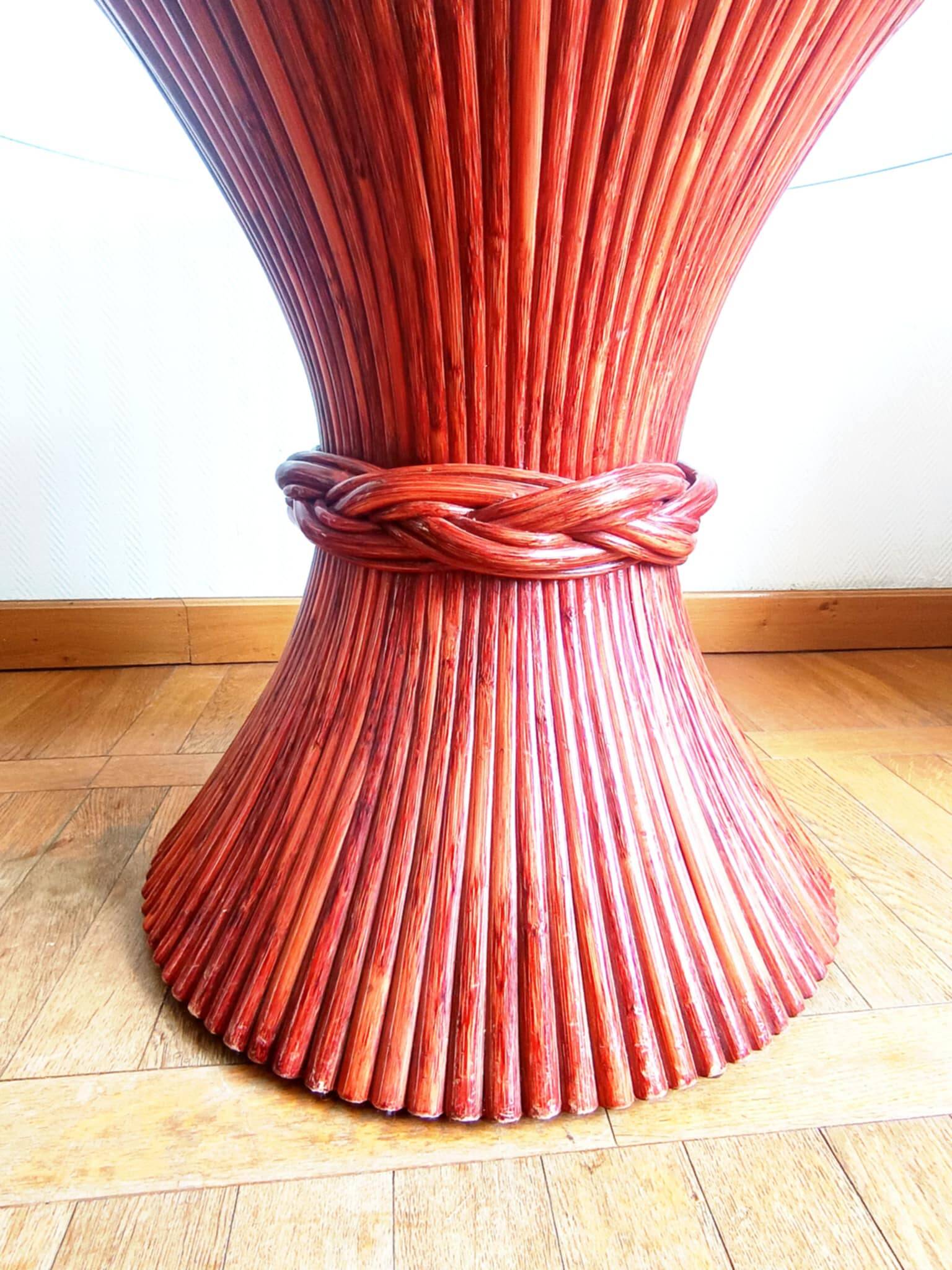 Maugrion Roche Bobois prestige rattan wheat ear table 1980