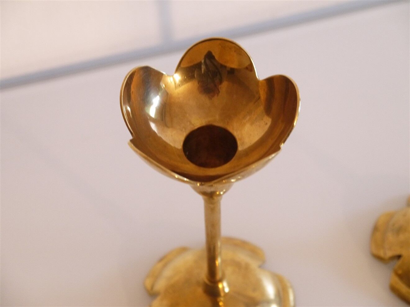 Pair of vintage Scandinavian brass candle holders 1960