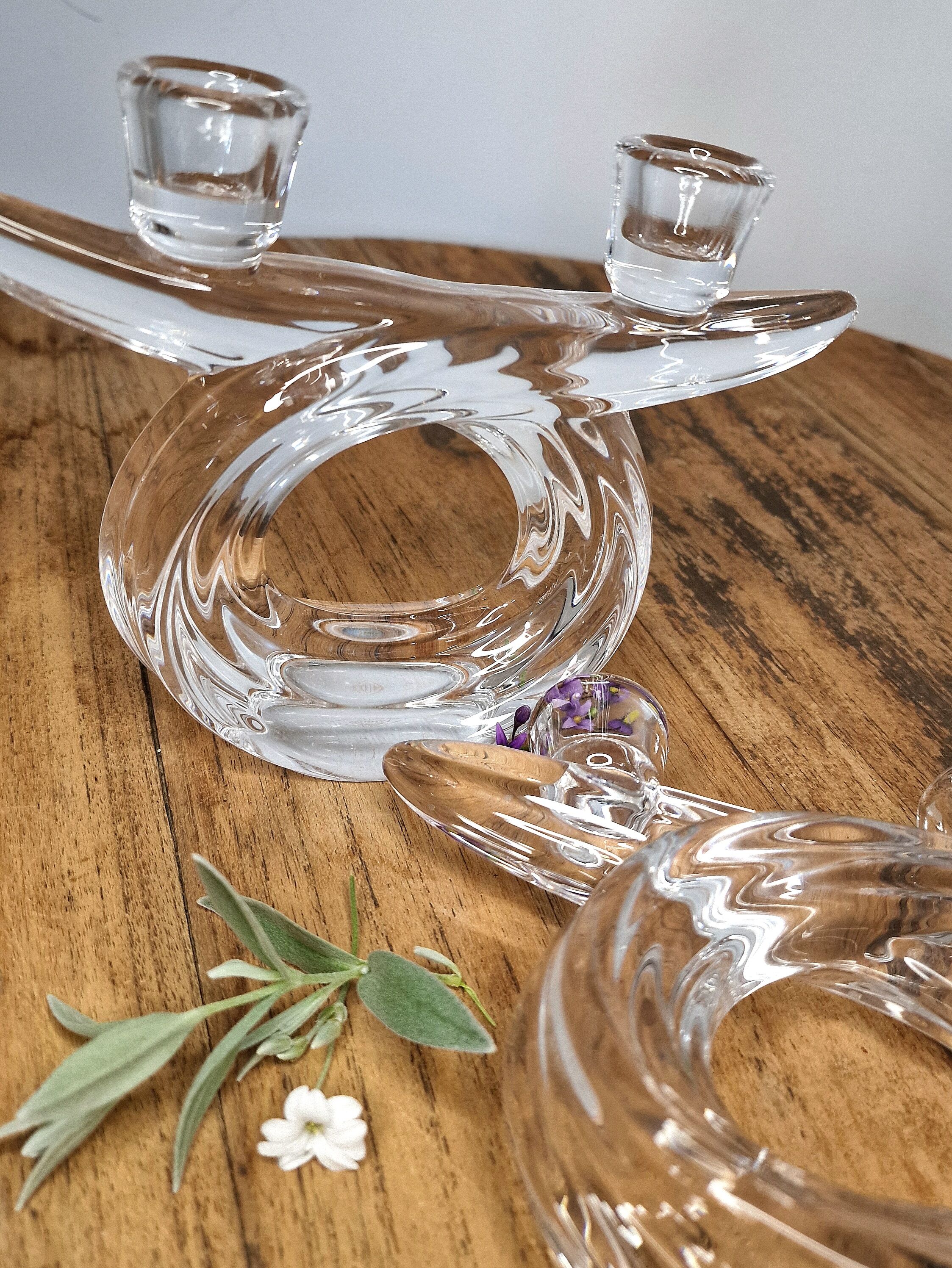 Pair of vintage Art Vannes crystal candlesticks – seventies design