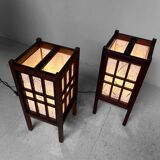 Pair of japanese antique shoji floor lamps (障子ランプ), taishō-era [大正]