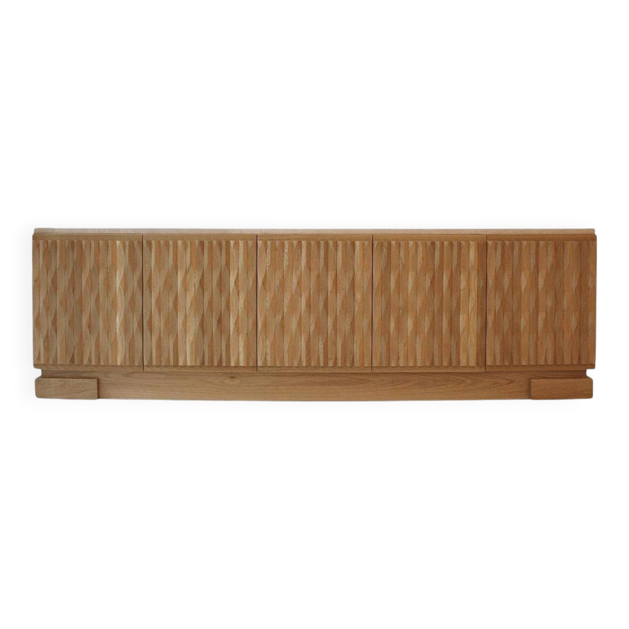 Italian Oak Wood Sideboard with Hand Carved Patterns and Travertine Marble Top