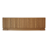 Italian Oak Wood Sideboard with Hand Carved Patterns and Travertine Marble Top