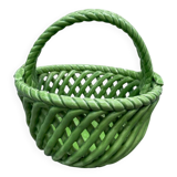 Basket dish in green woven earthenware / old ceramic