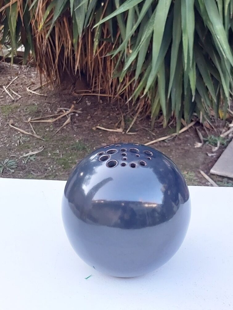 Signed ceramic flower-picker ball