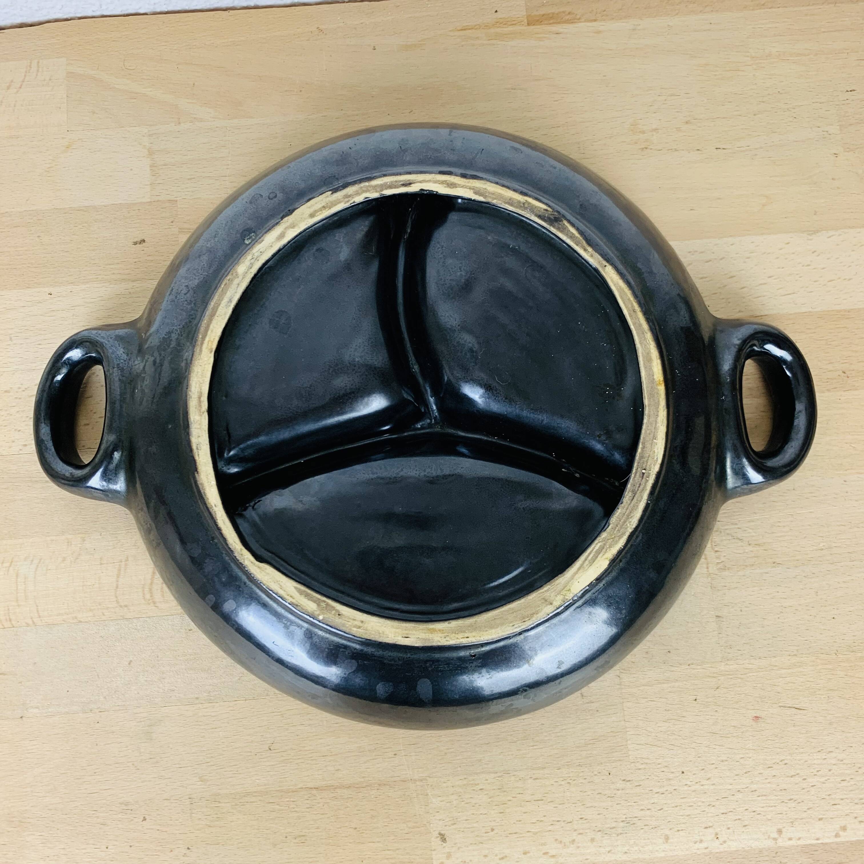 Round ceramic dish from the 50s, black and yellow