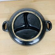 Plat rond céramique années 50 noir et jaune