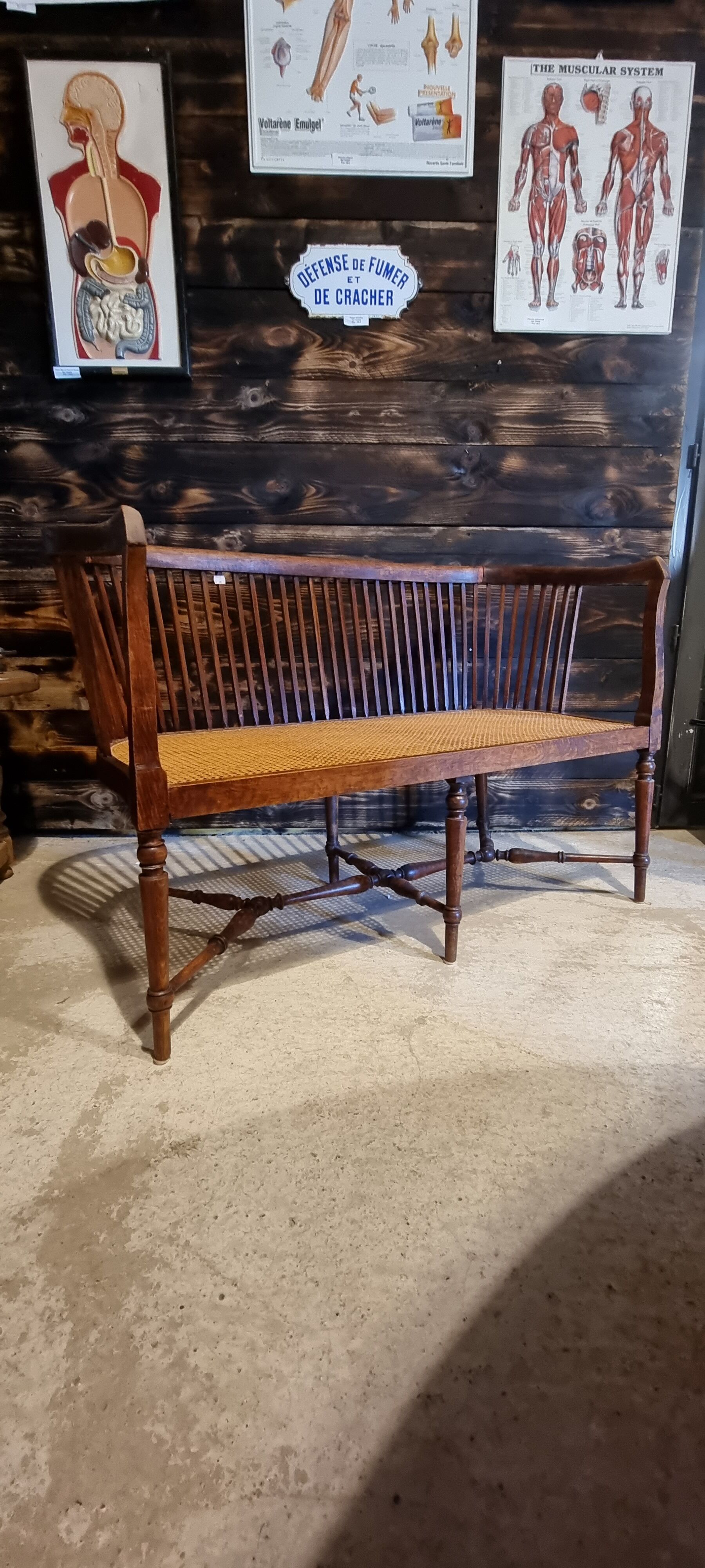 Wooden bench and cannage