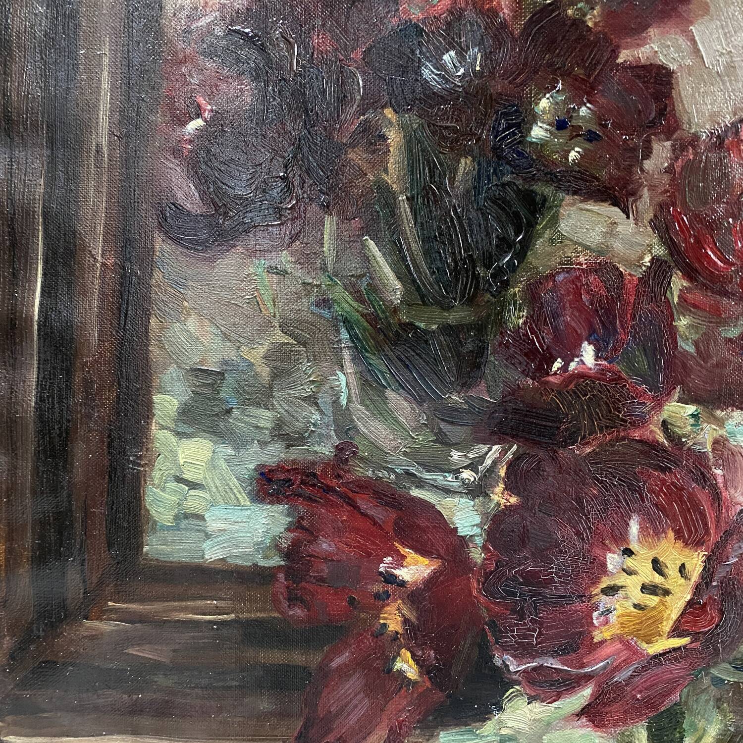 Painting 1952 "Bouquet with mirror signed Stermann