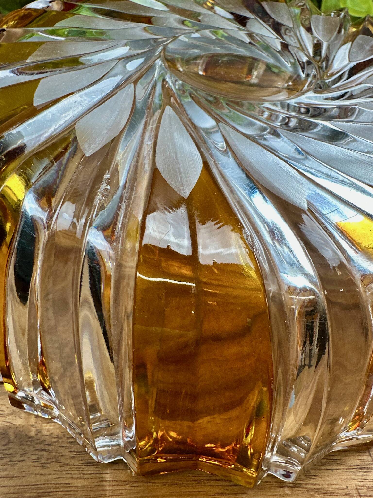 Vintage two-tone amber and clear glass salad bowl