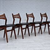 1960s, set of 4 reupholstered Danish dining chairs, design by Erik Buck.
