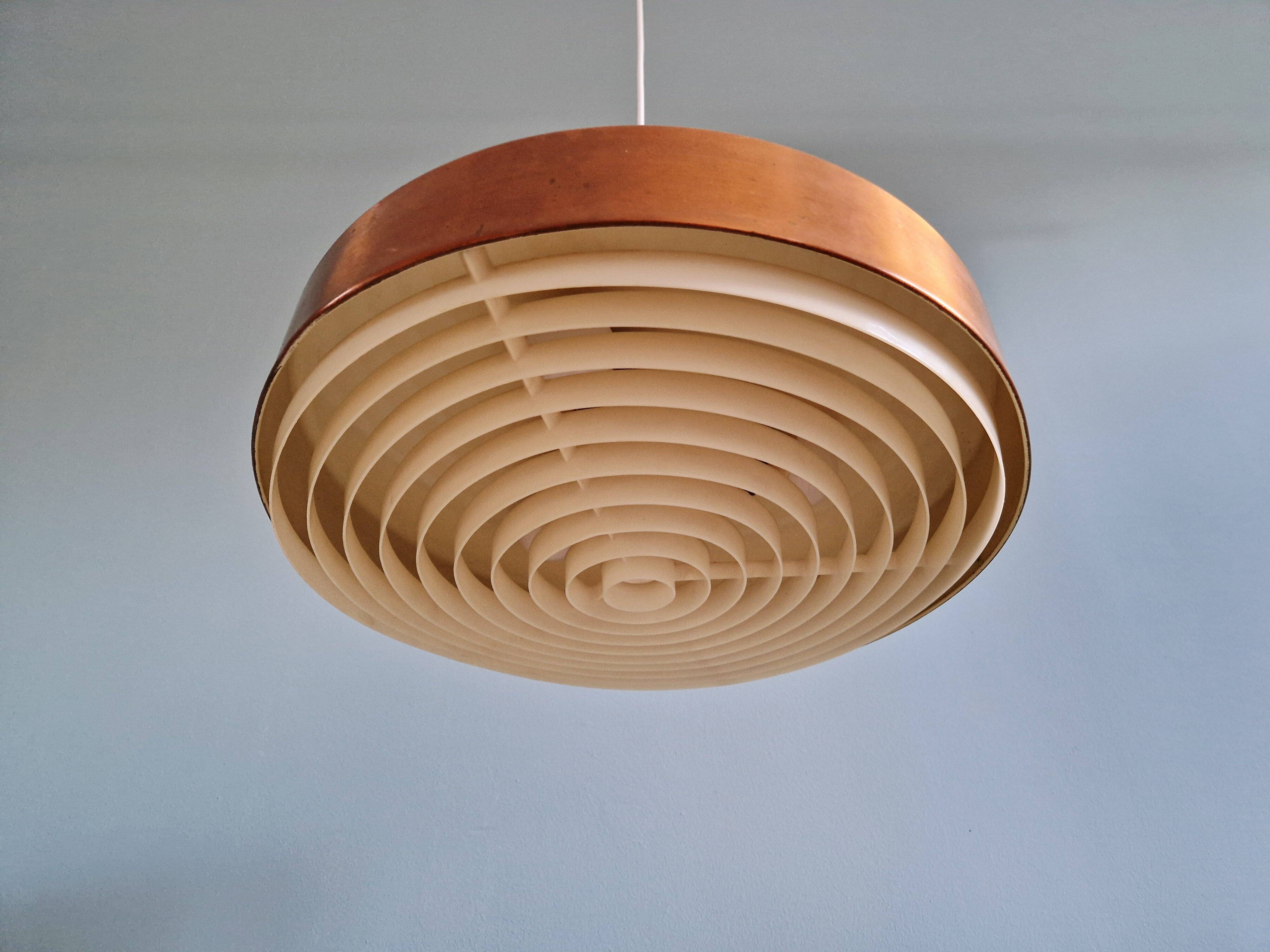 Scandinavian pendant light in copper and teak, 1960s