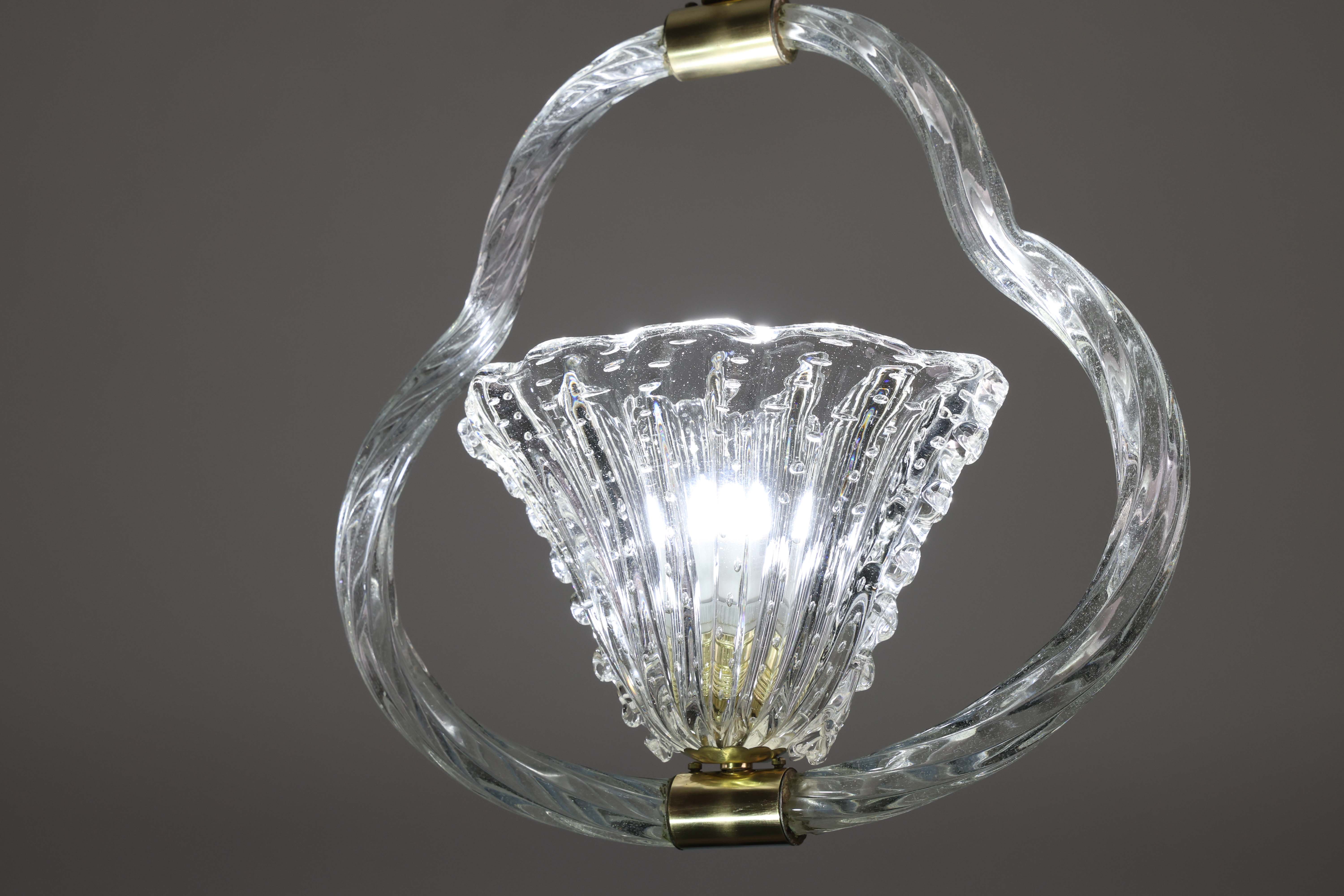 Charming Ercole Barovier Art Deco Chandelier, 'Bullicante' Glass Murano, 1940s