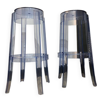 Tabouret haut empilable charles ghost plastique bleu / h 65 cm