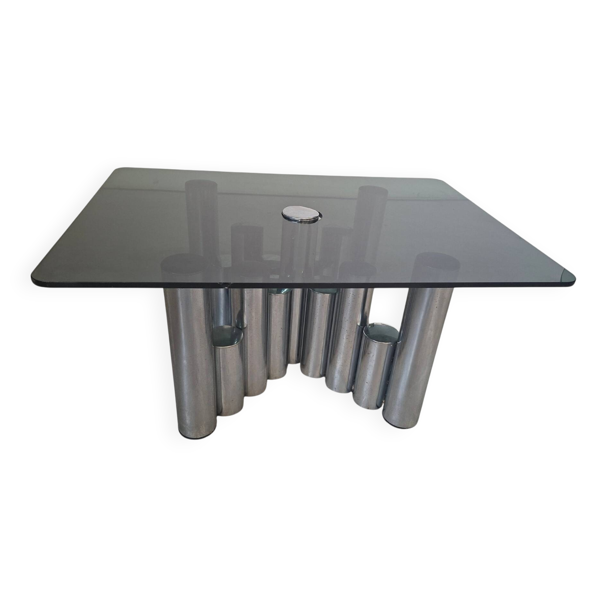 Tavolino Marco Zanuso - Design anni '70 - Cromo e Vetro Fumè