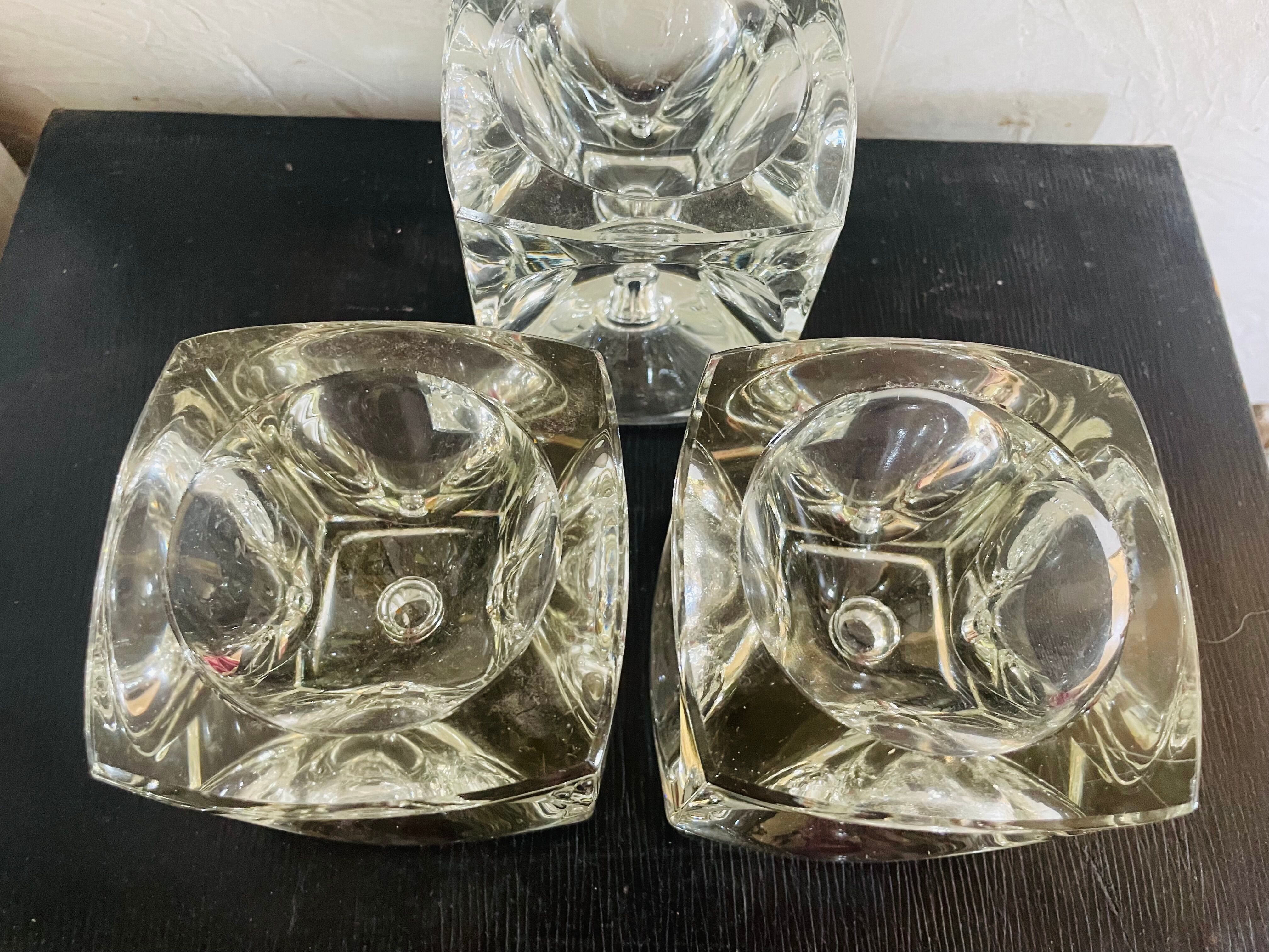 "Ice Cube" candle holders in solid glass attributed to Peill & Putzler - All