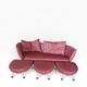 de Sede DS-102 red leather sofa with 3 stools
