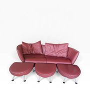 de Sede DS-102 red leather sofa with 3 stools