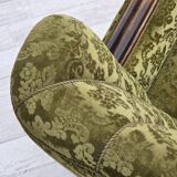 1960s, Danish 3-seater sofa, furniture velour, carved oak wood.