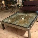 Rare Jenkell, also known as "Jenk" - Unique signed coffee table in metal, glass and inset canvas