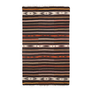 6x10 Dark Brown & Orange Strped Vintage Kilim Rug, 181x305Cm