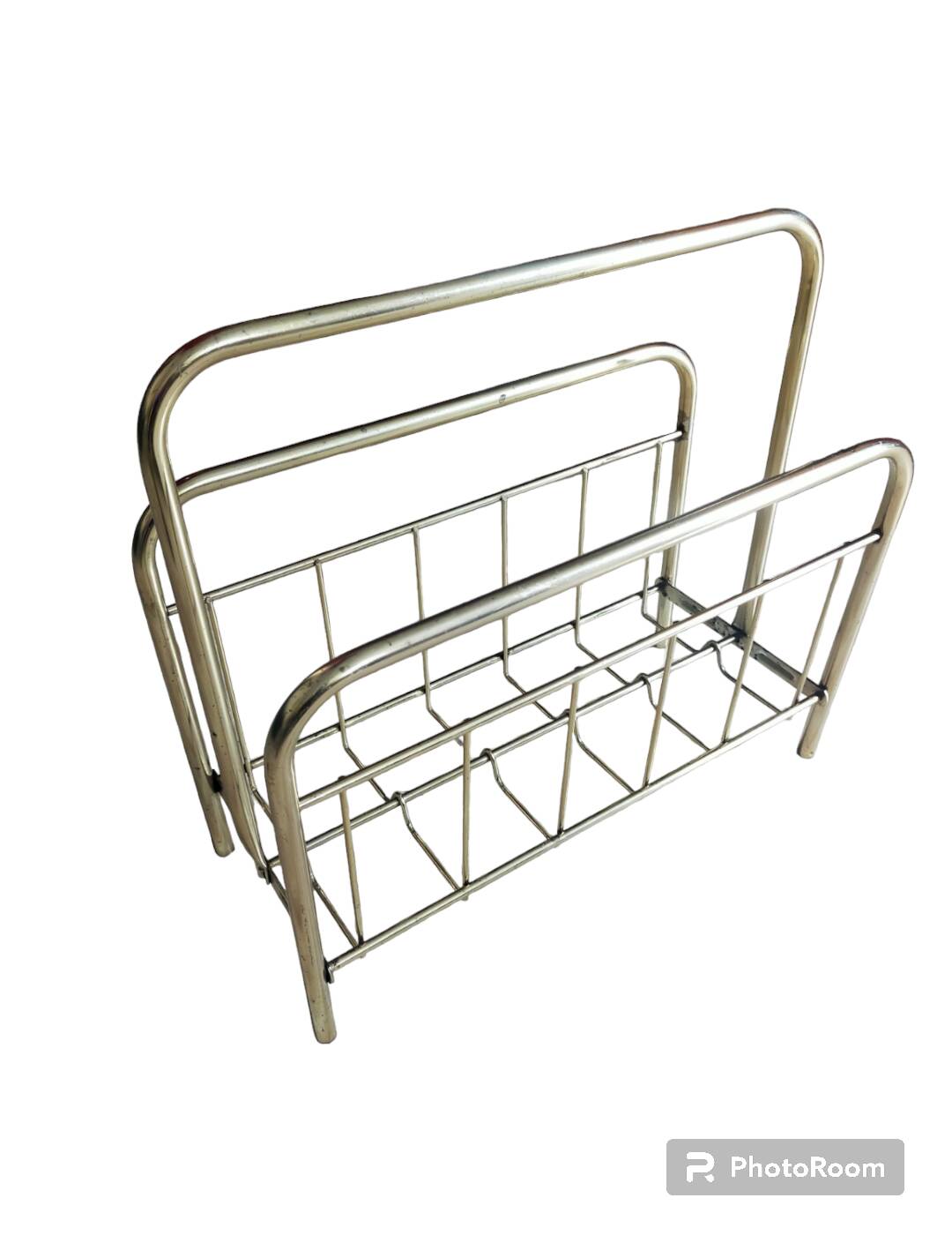 Magazine or vinyl holder in gold metal, 1960s