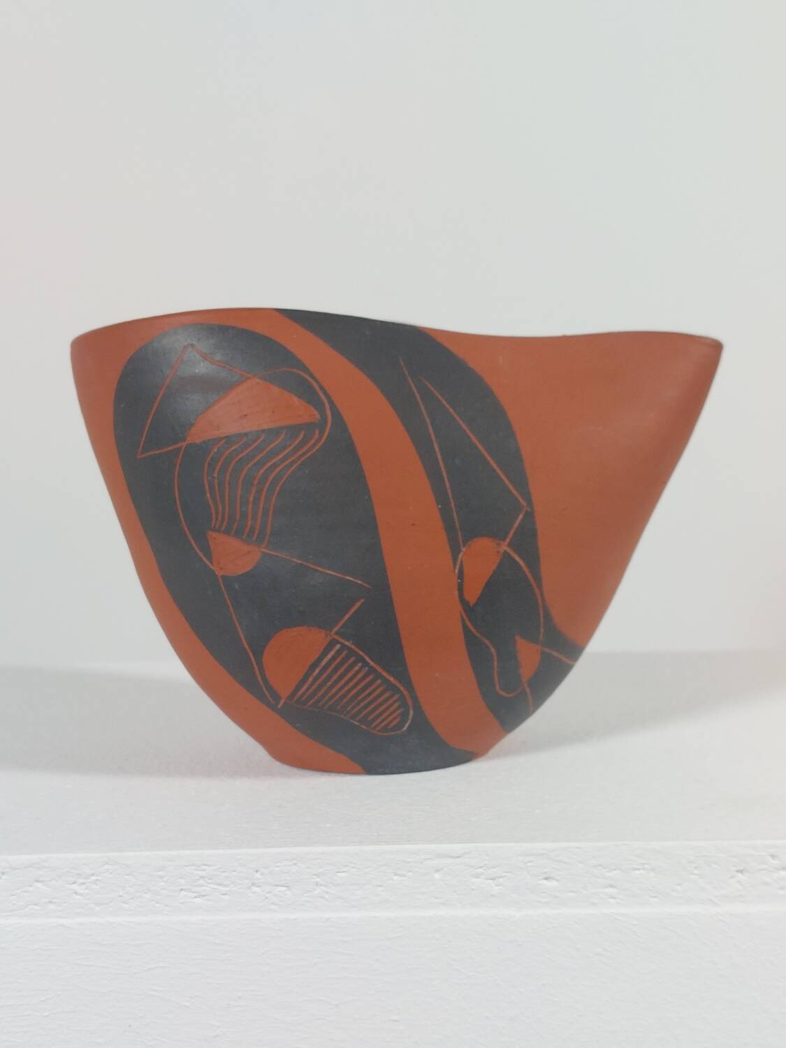 Vintage sgraffito decor ceramic vase Rudi Stahl Germany 1950s