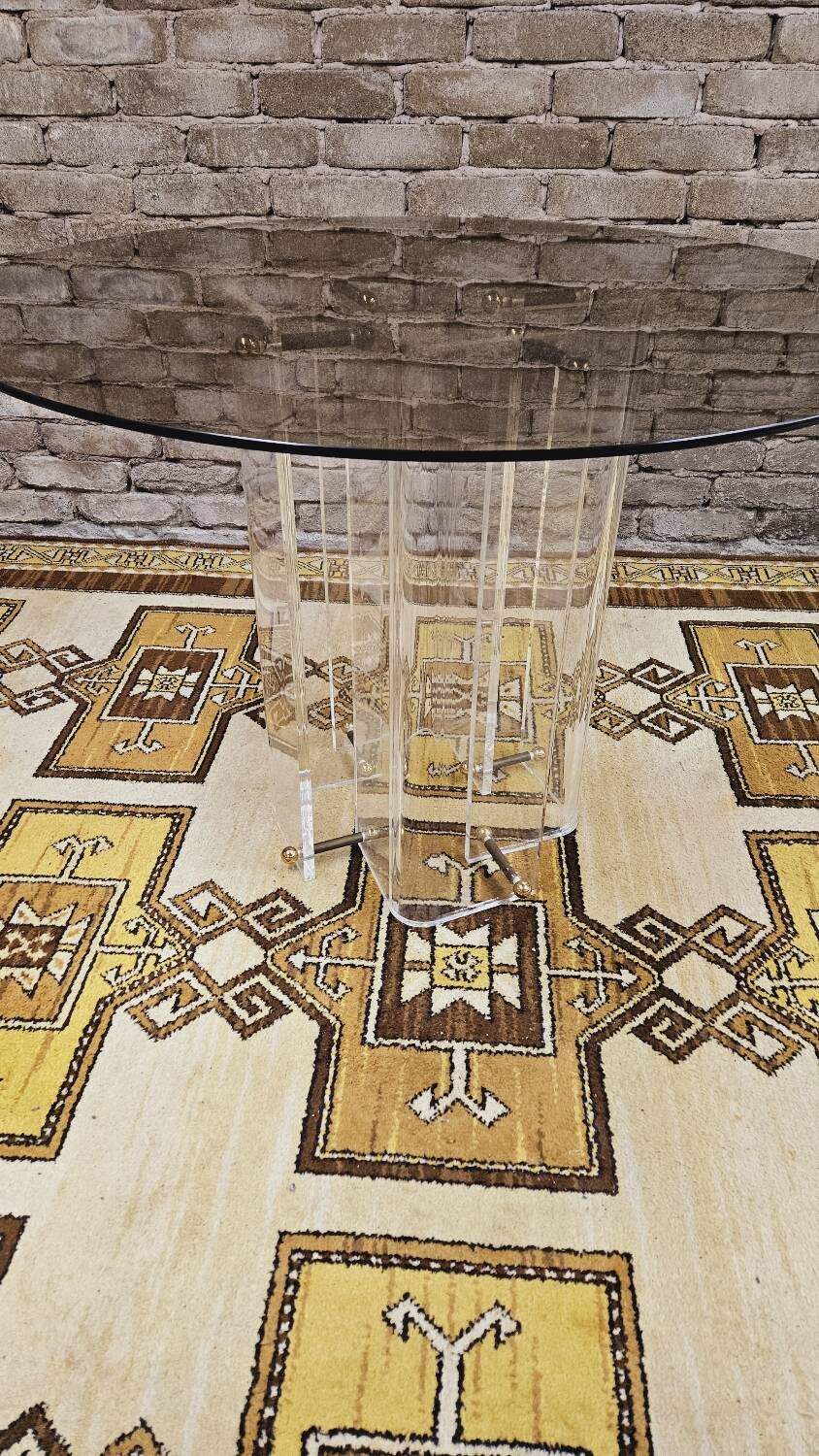 Table de salle à manger plexi verre fumé 1970 vintage