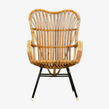 Metal and rattan lounge chair from Rohé Noordwolde, 1960s