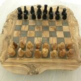 Rustic handcrafted olive wood chess set