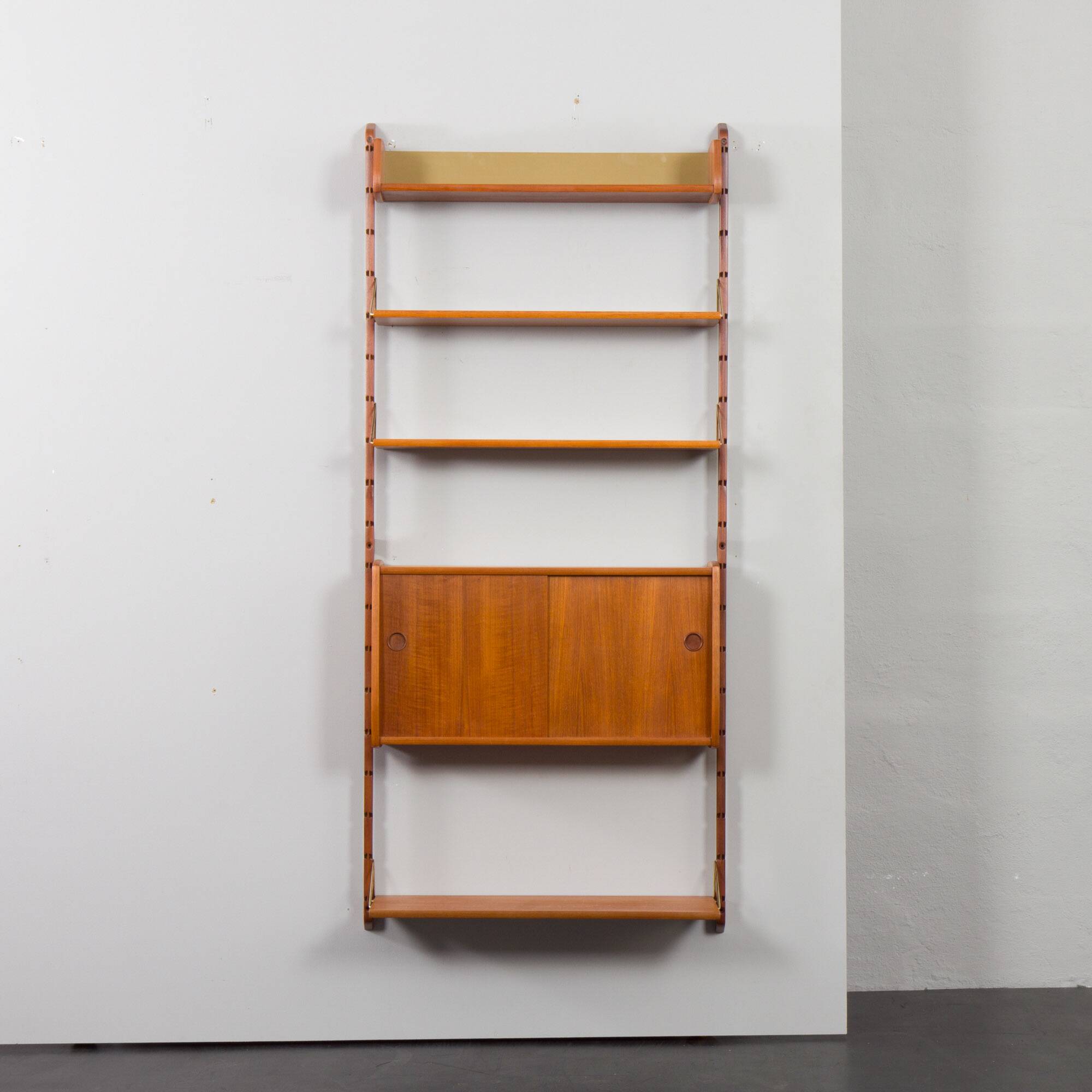 Scandinavian modern wall shelving system Ergo in teak by J. Texmon, Norway, 1960s