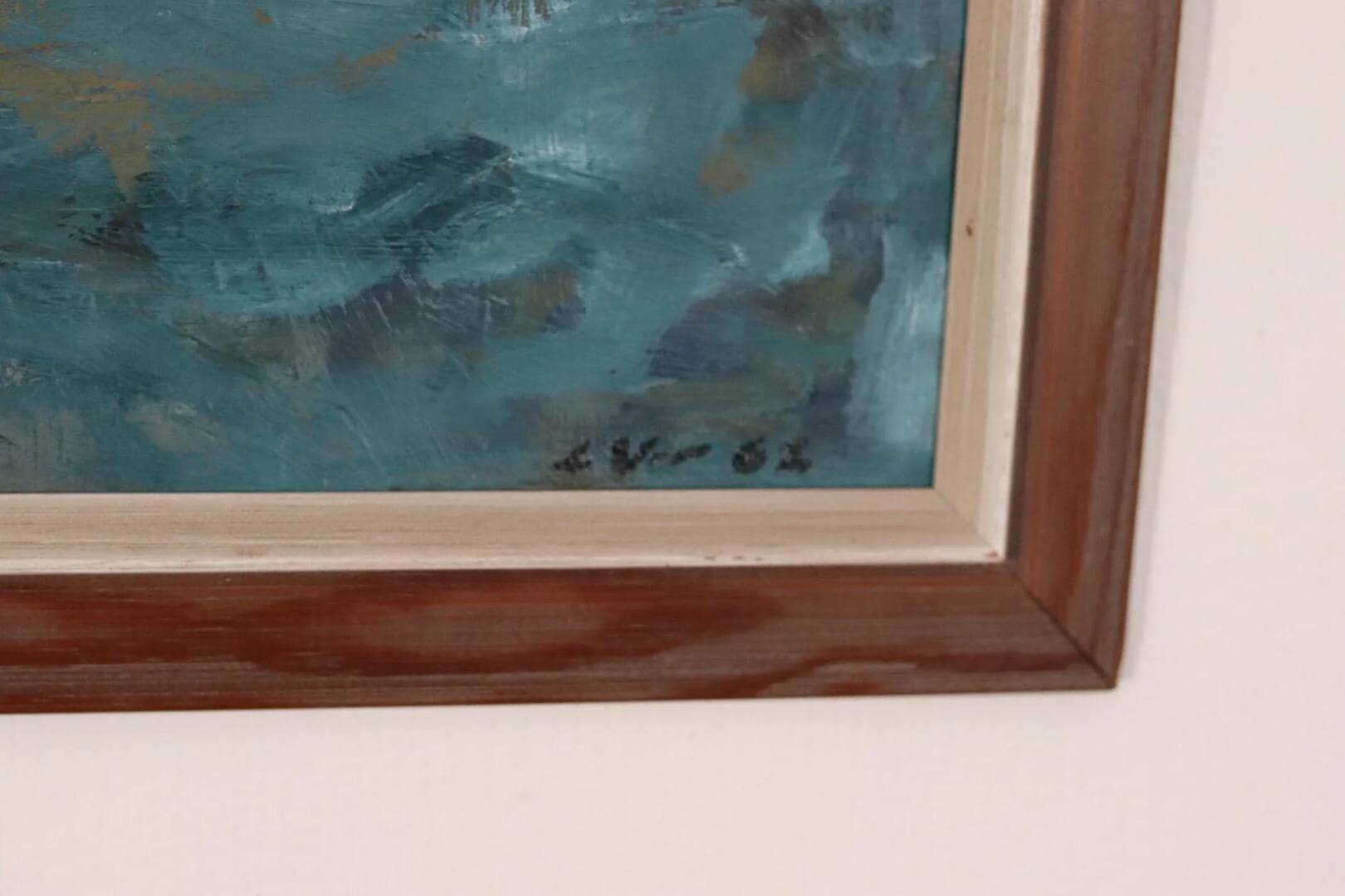 Original Mid Century Swedish Oil on Panel – “Seashore” by LV 1962 – Signed