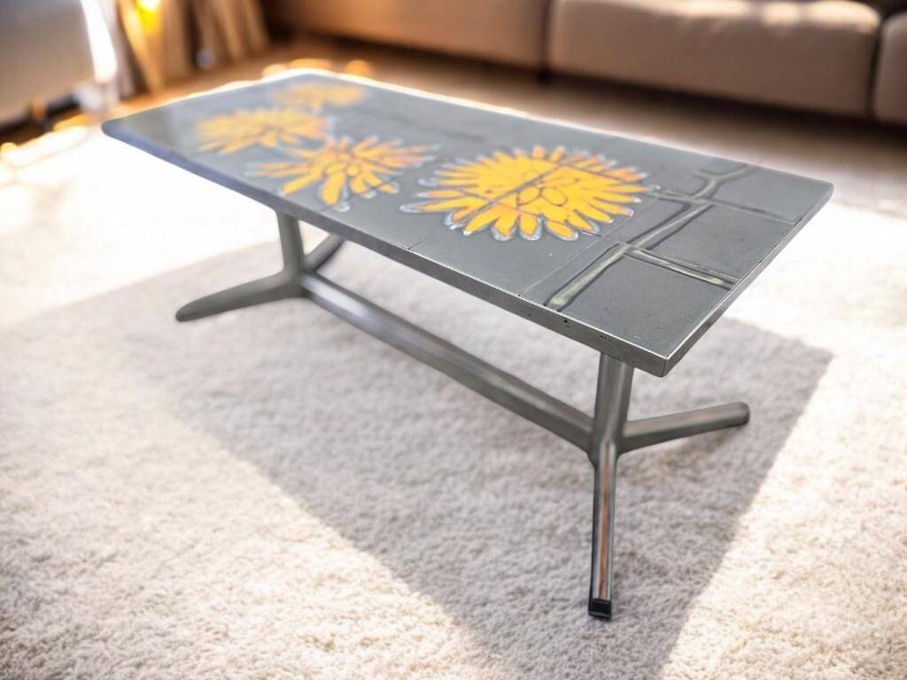 Vintage ceramic coffee table with chrome frame