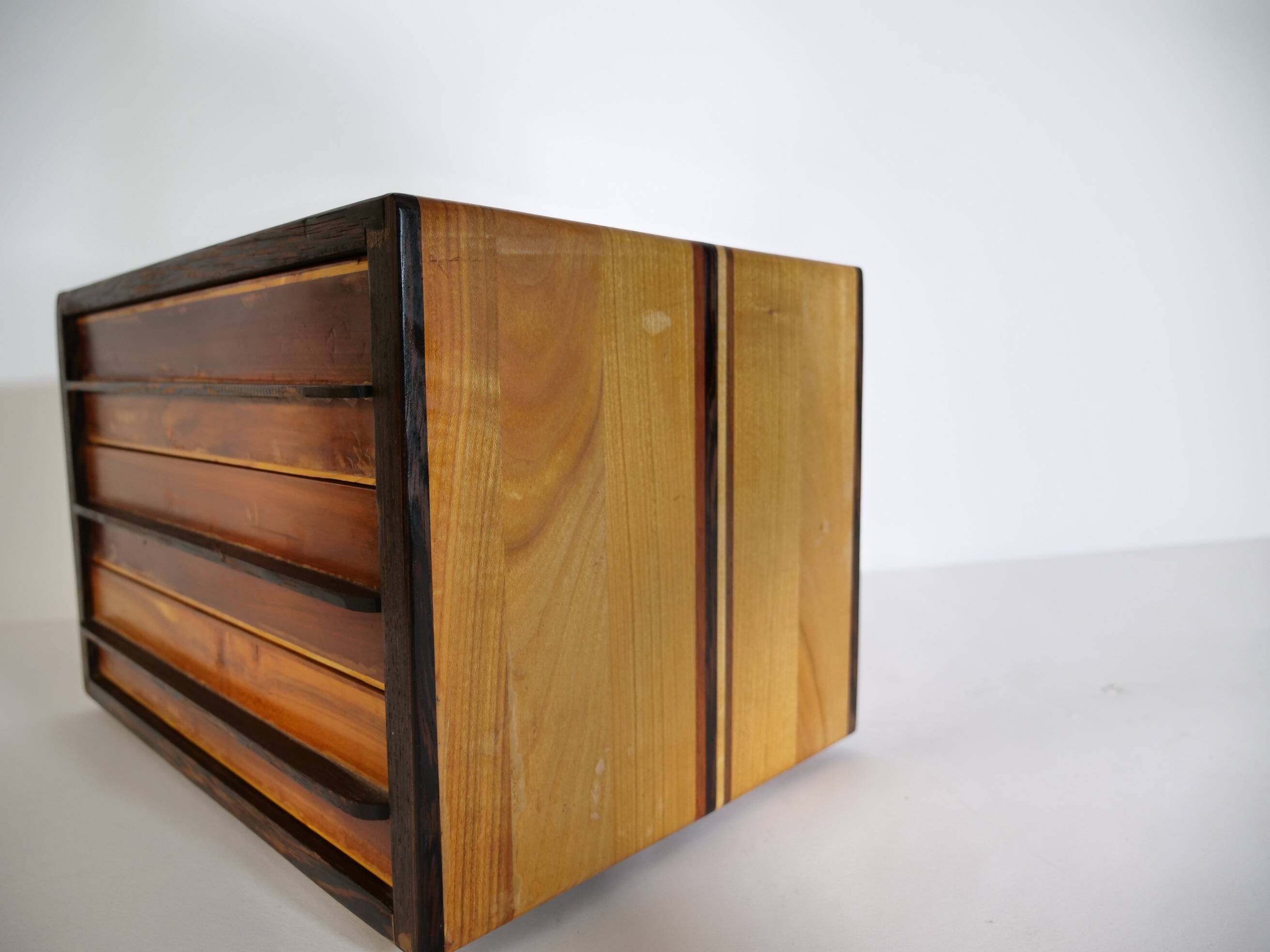 Vintage Cube Chest of Drawers in Cherrywood and Wenge, Unique Piece, 1970s