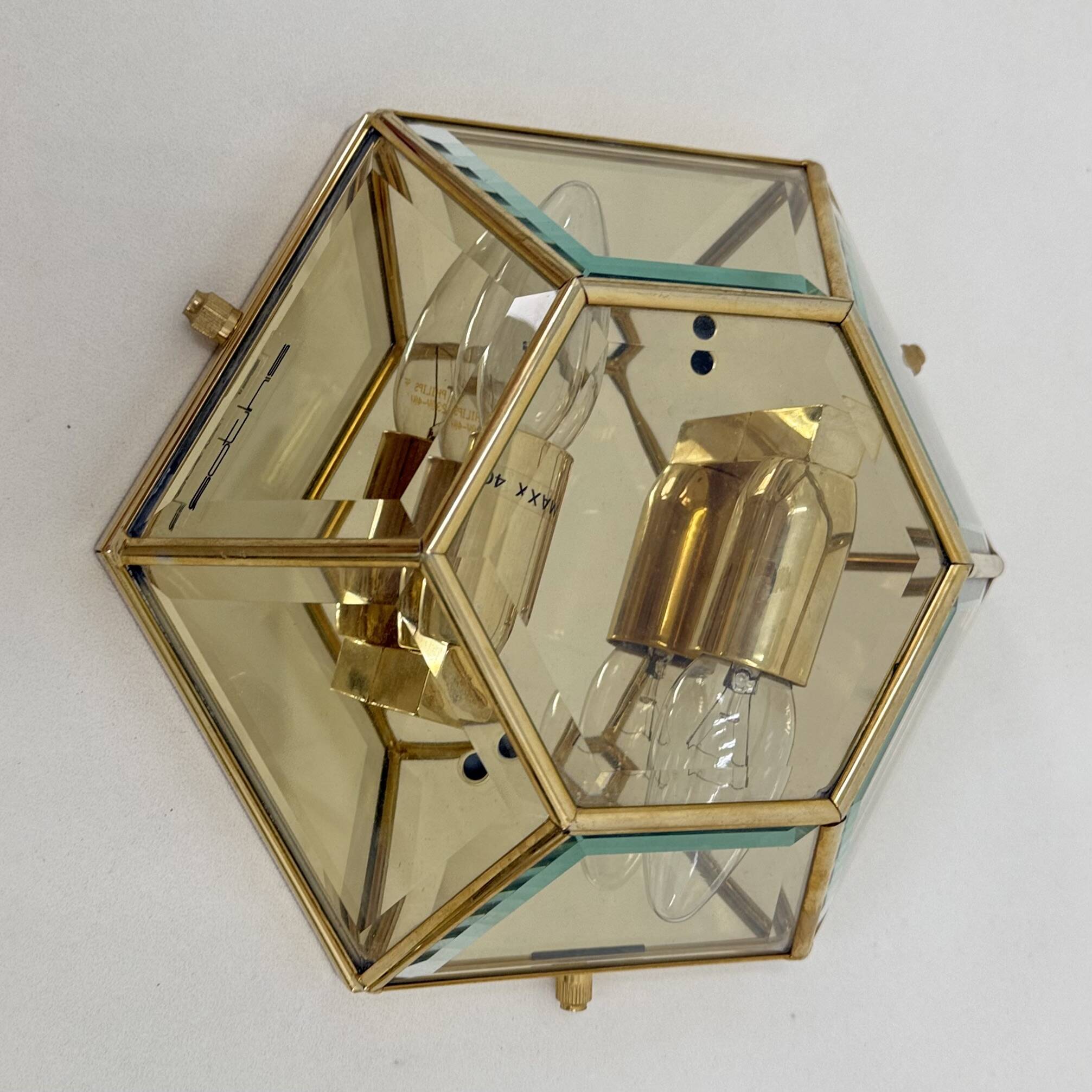 Set of 2 hexagonal wall lamps by Sothis, Italy 1980s