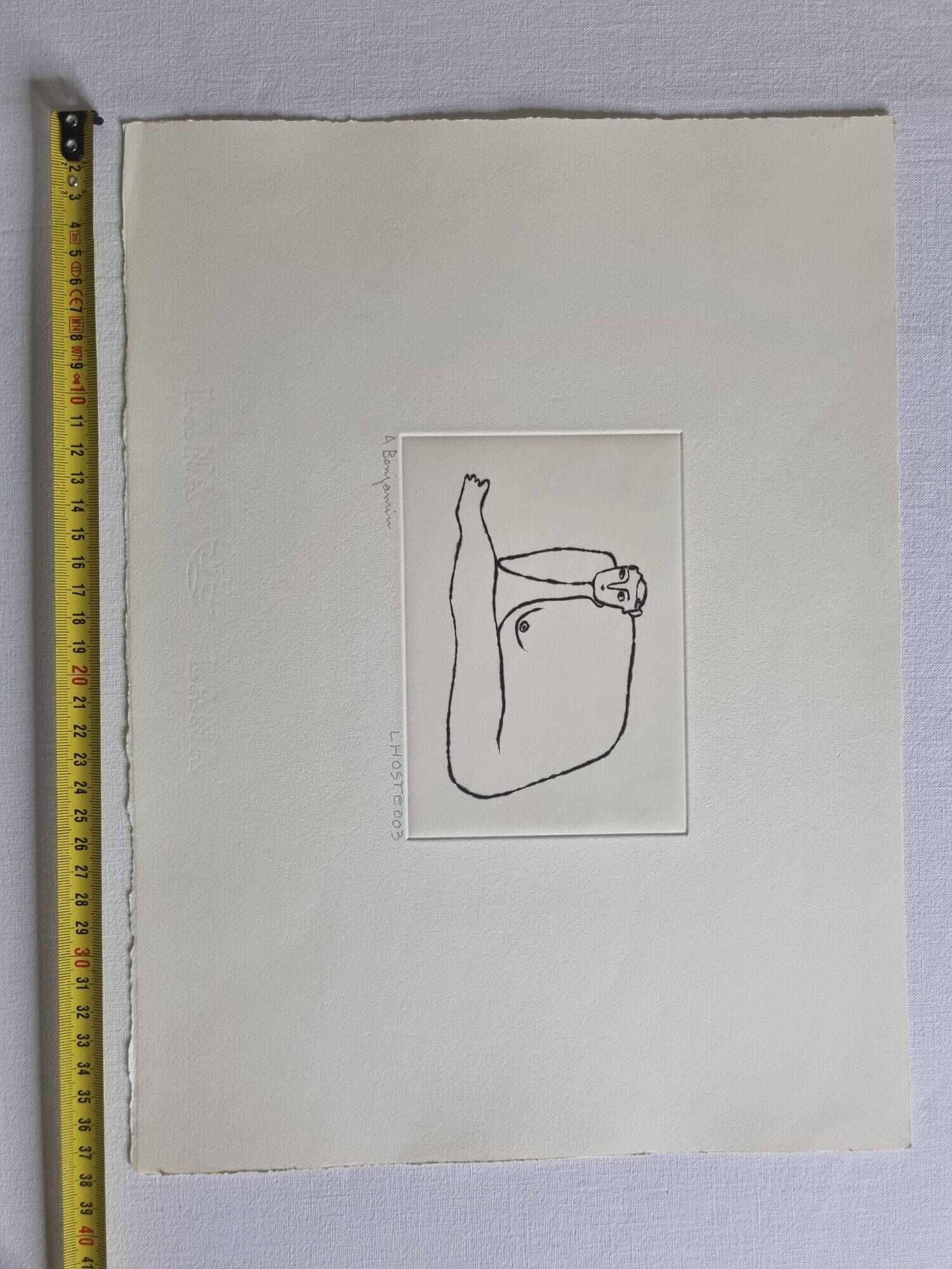 Meditative Figure in Aquatint on Lana Paper by Claude L'Hoste, 28 x 38 cm