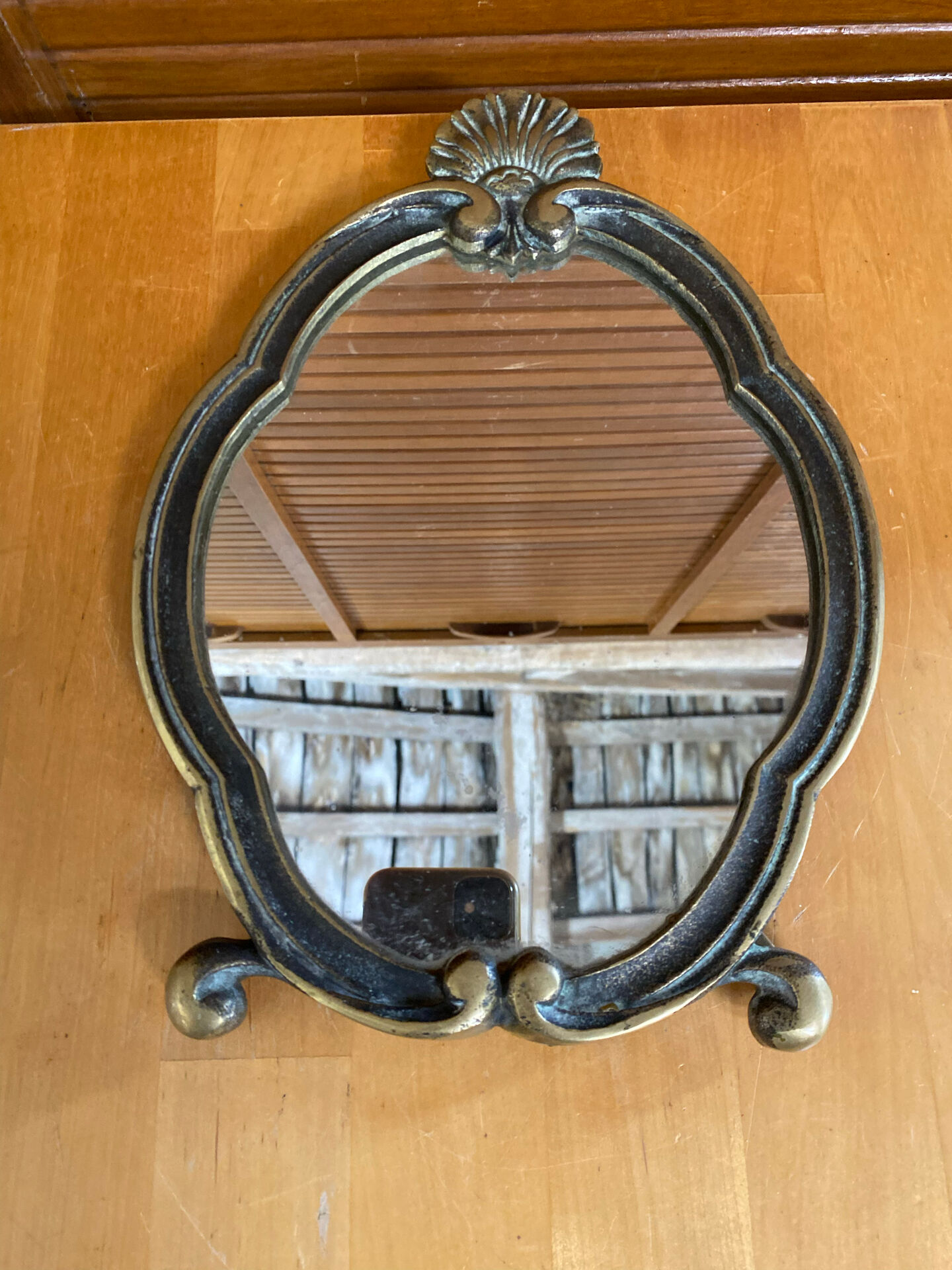 Antique mirror louis xv shell shape rococo bronze #