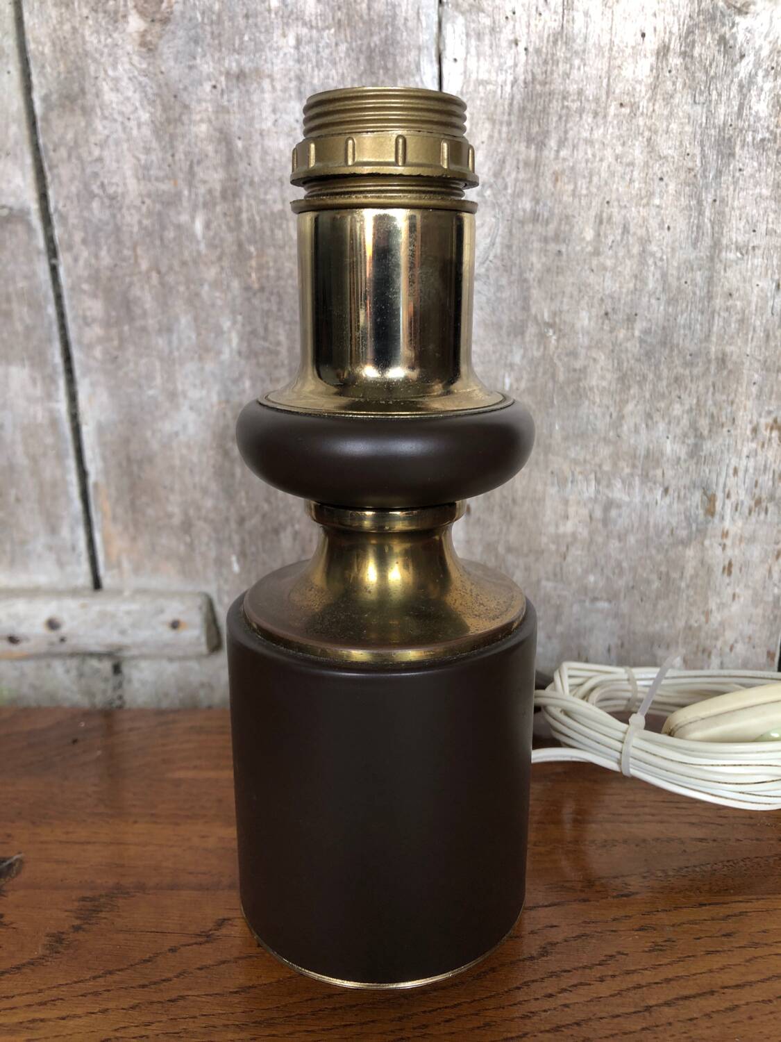Old vintage golden & brown metal lamp base