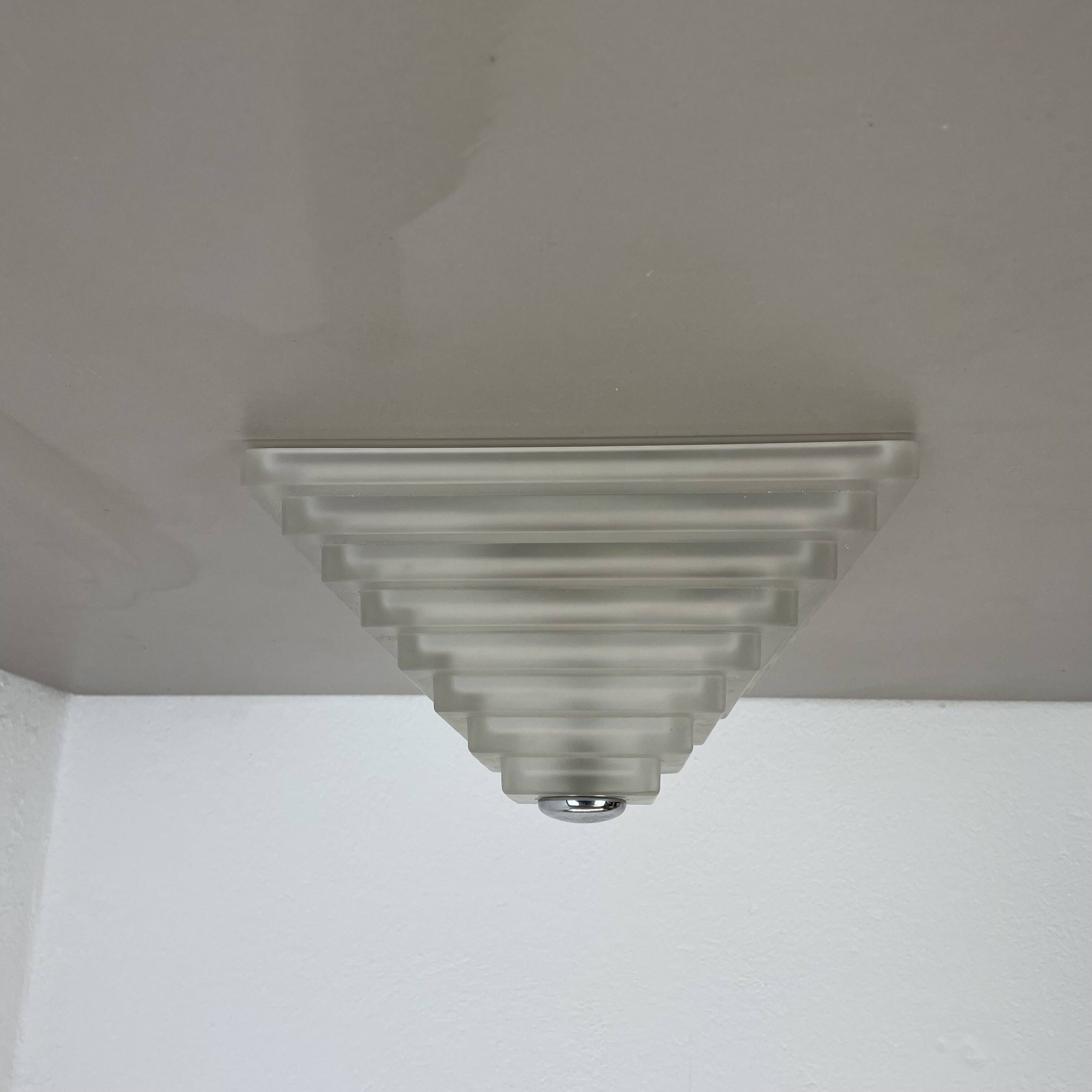 Cubic satin white glass wall light by glashütte limburg attrib., germany 1980s
