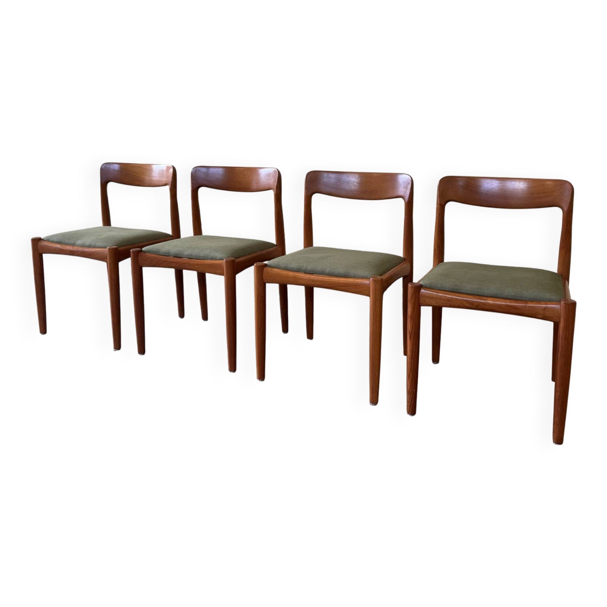 Set of four vintage solid teak dining chairs