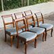 6 Biedermeier chairs in solid walnut and blue velvet, 1840