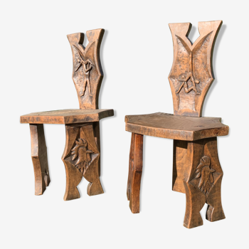 2 chaises Johnny Ludecher Art populaire en bois massif